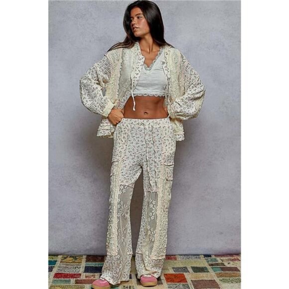 POL Floral Balloon Sleeve Hooded Lace Jacket with Stitch Detail - Picture 6 of 7